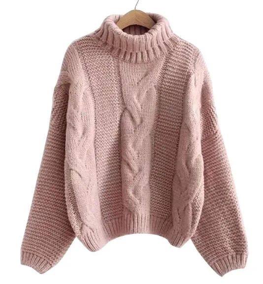 Joskaa Autumn Winter Short Sweater Women Knitted Turtleneck Pullovers Casual Soft Jumper Fashion Long Sleeve Pull Femme