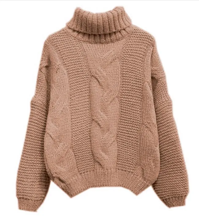 Joskaa Autumn Winter Short Sweater Women Knitted Turtleneck Pullovers Casual Soft Jumper Fashion Long Sleeve Pull Femme