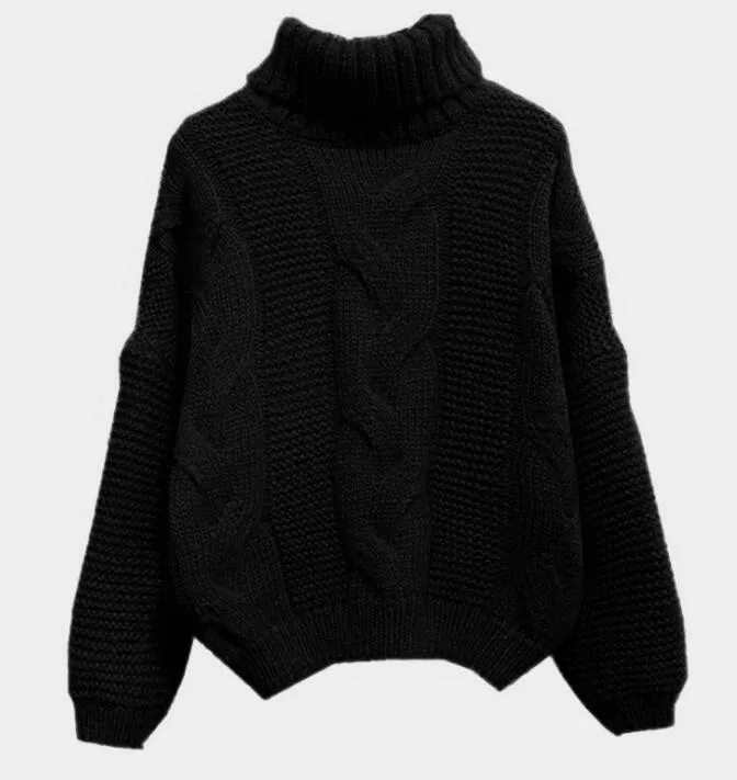 Joskaa Autumn Winter Short Sweater Women Knitted Turtleneck Pullovers Casual Soft Jumper Fashion Long Sleeve Pull Femme