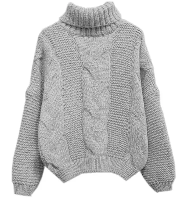 Joskaa Autumn Winter Short Sweater Women Knitted Turtleneck Pullovers Casual Soft Jumper Fashion Long Sleeve Pull Femme