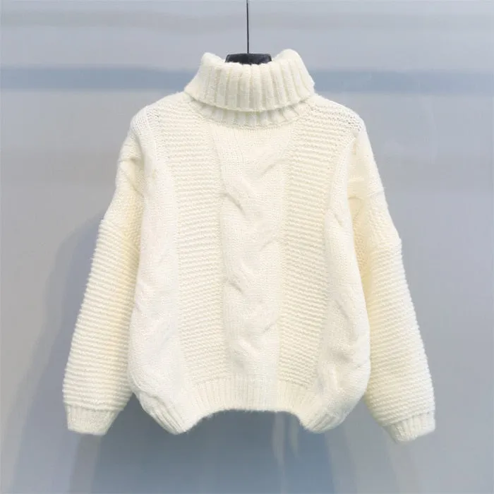 Joskaa Autumn Winter Short Sweater Women Knitted Turtleneck Pullovers Casual Soft Jumper Fashion Long Sleeve Pull Femme