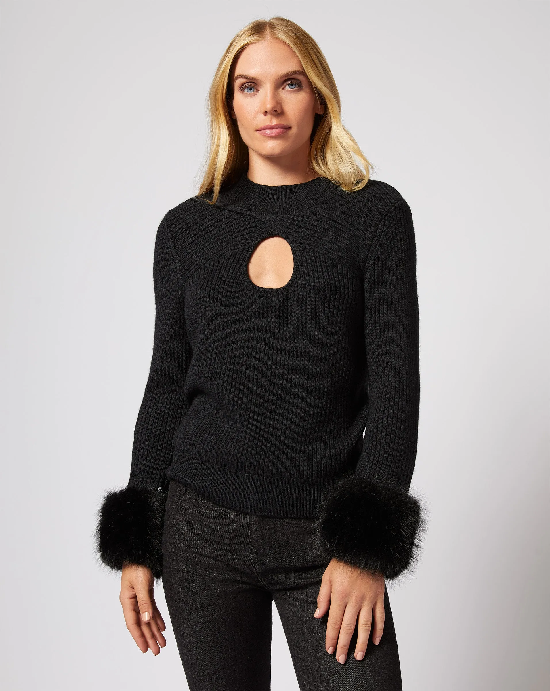 Keyhole Wool Turtleneck Sweater