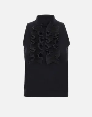 Knitted Black Ruffle Top with High Neck