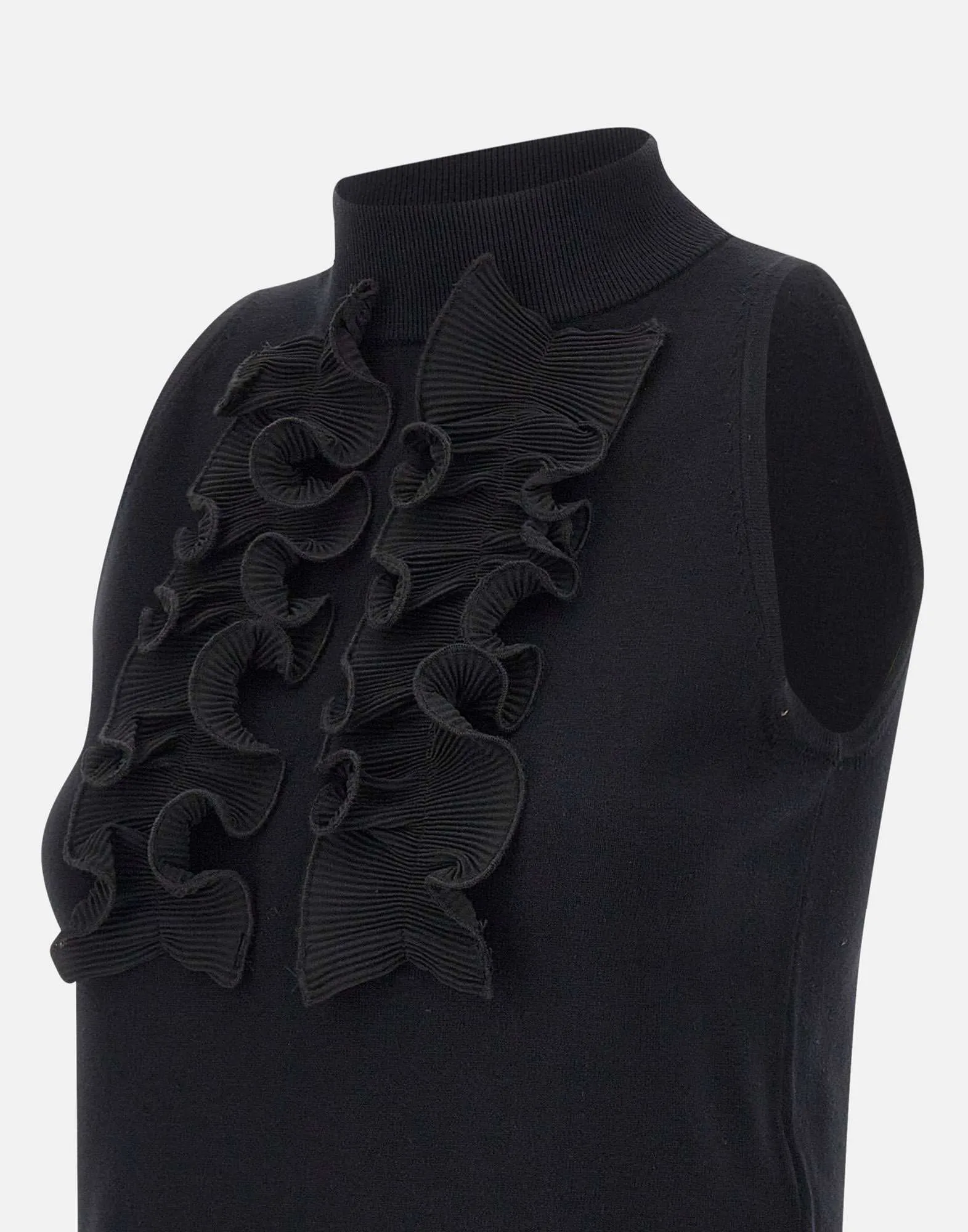 Knitted Black Ruffle Top with High Neck