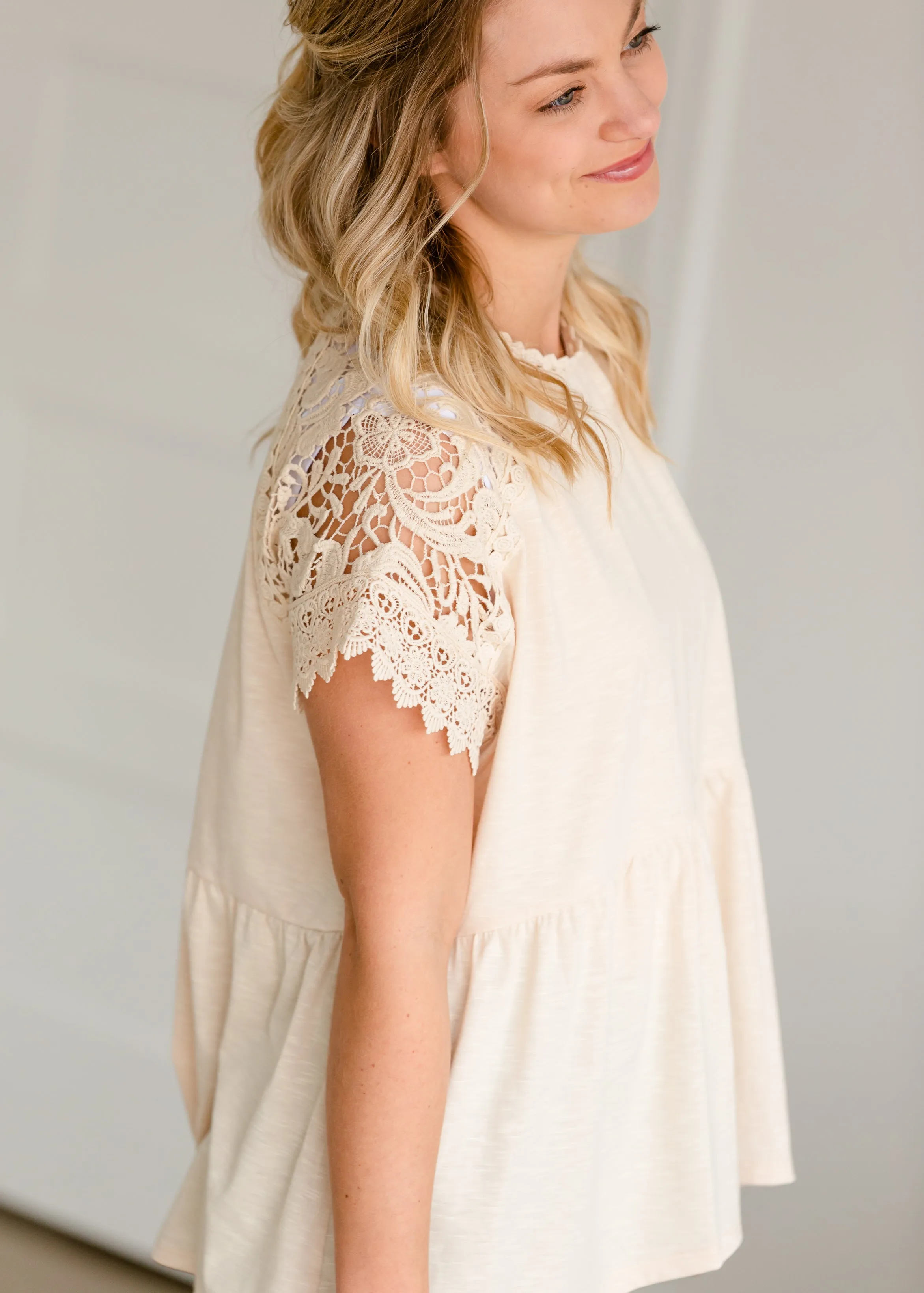 Lace Sleeve Detail Peplum Blouse - FINAL SALE