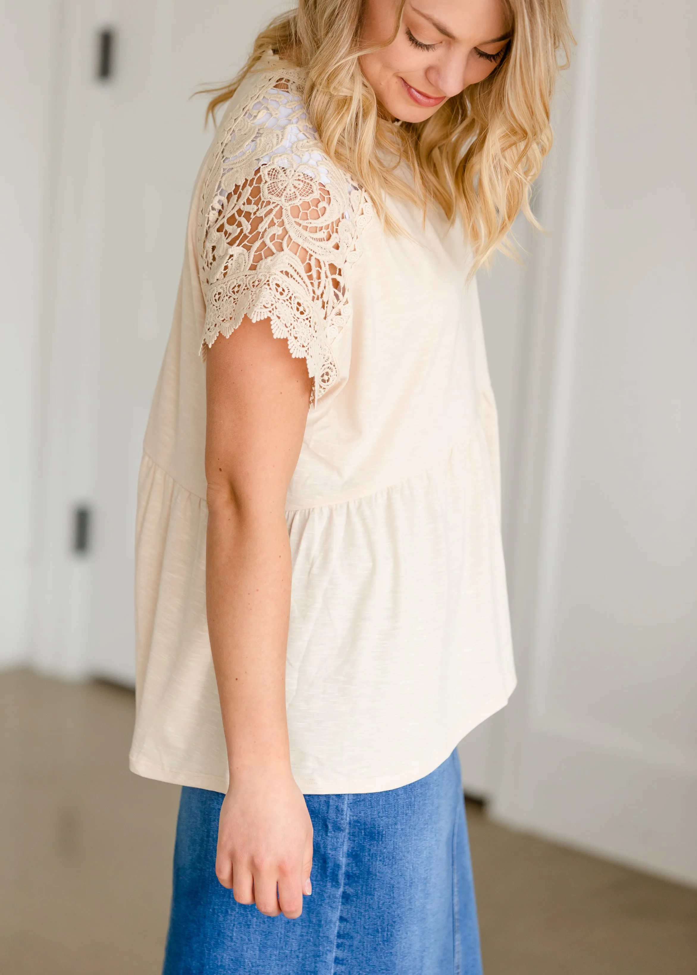 Lace Sleeve Detail Peplum Blouse - FINAL SALE