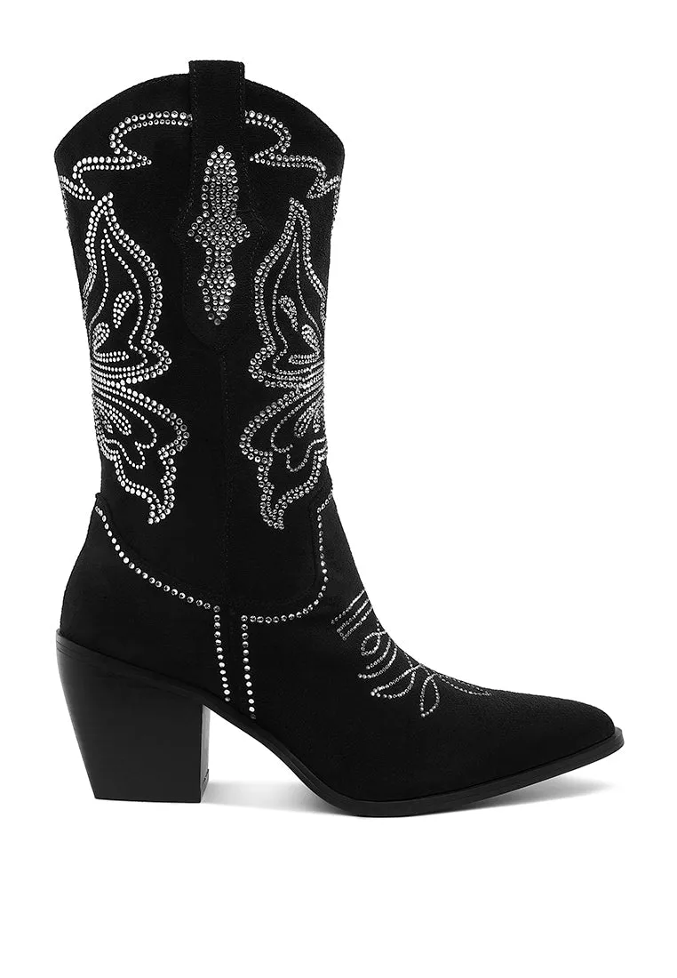 Latafa Rhinestones Embellished Cowboy Boots