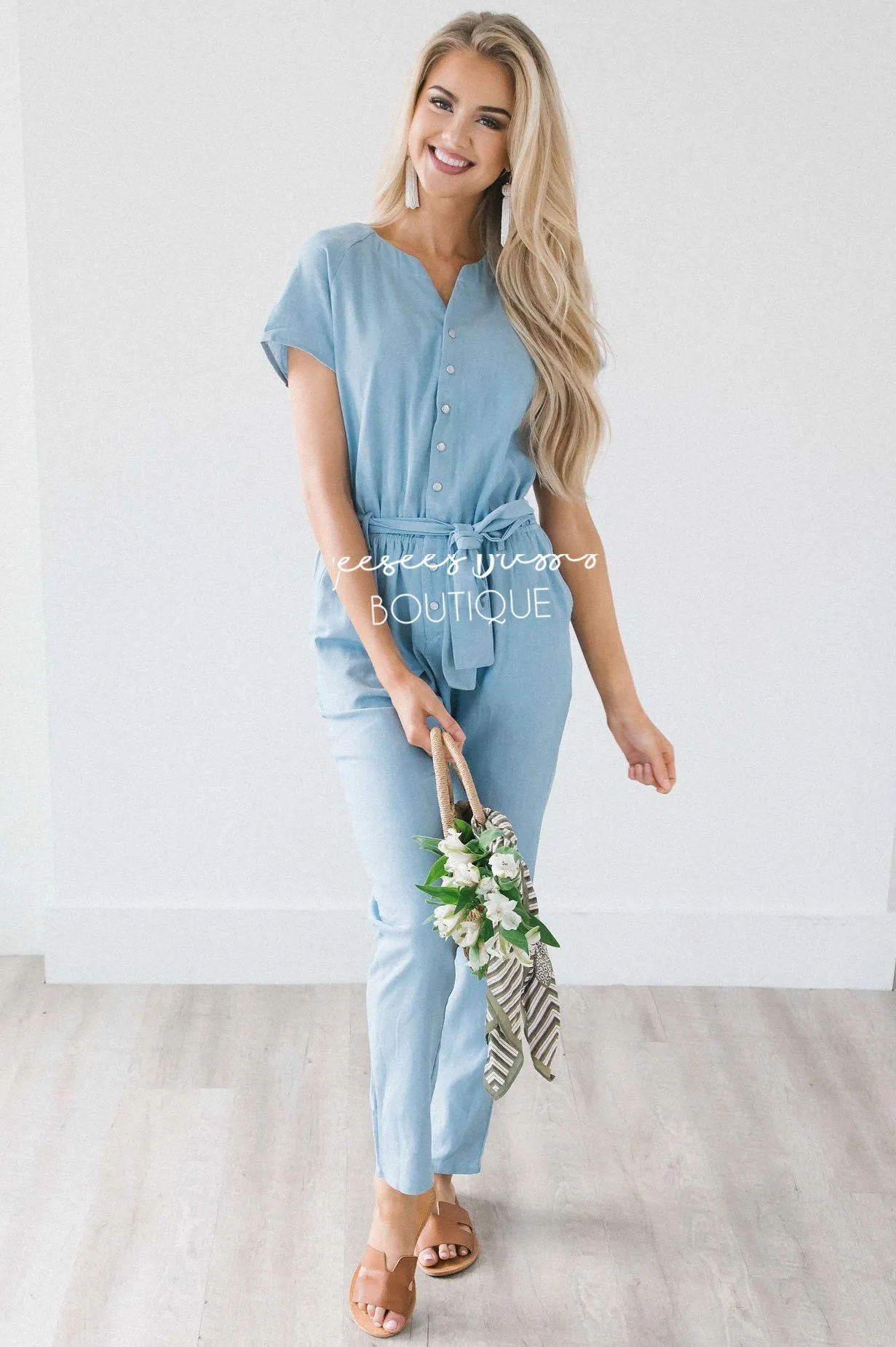 Light Chambray Button Front Jumpsuit