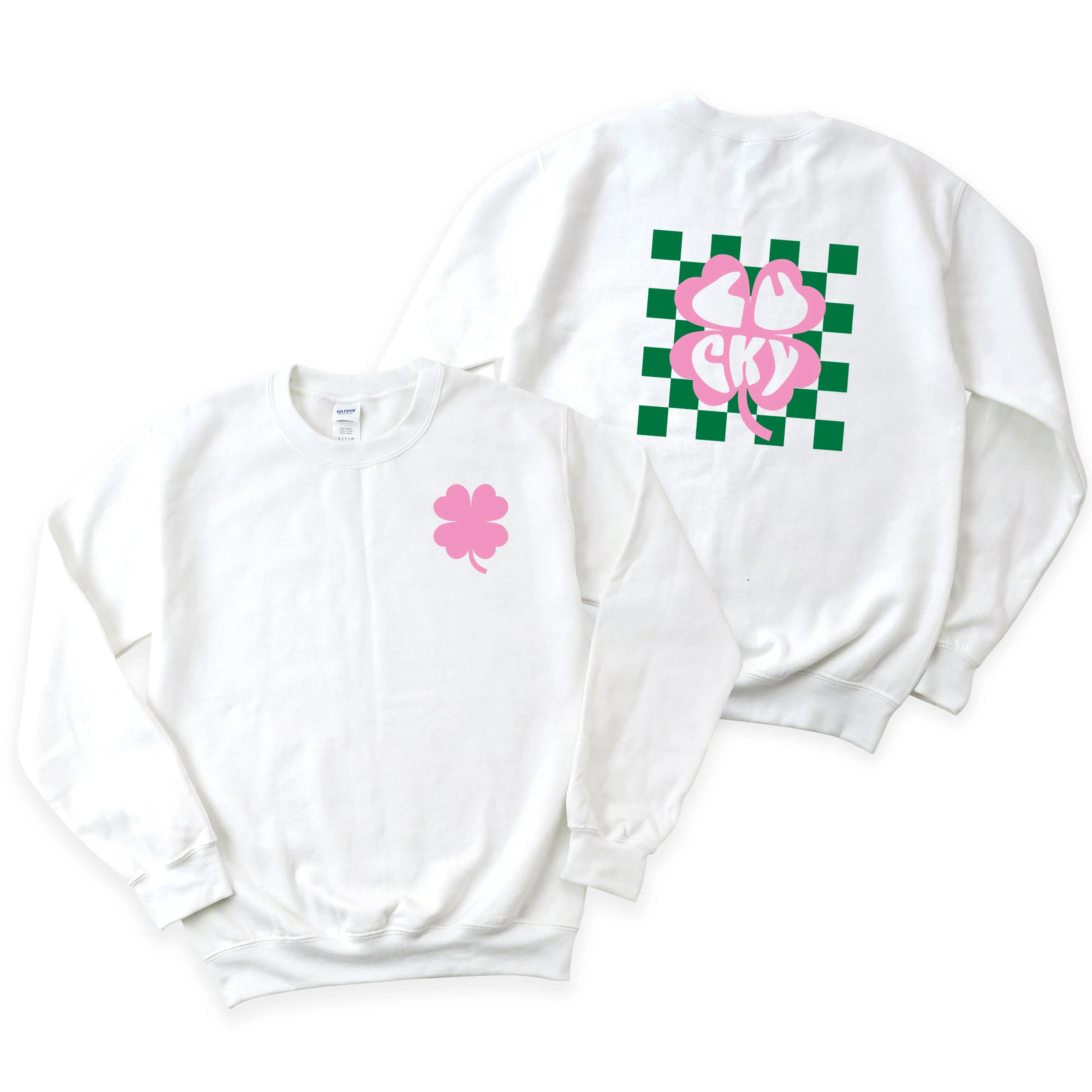 Lucky Clover Checkered | Front and Back Sweatshirt