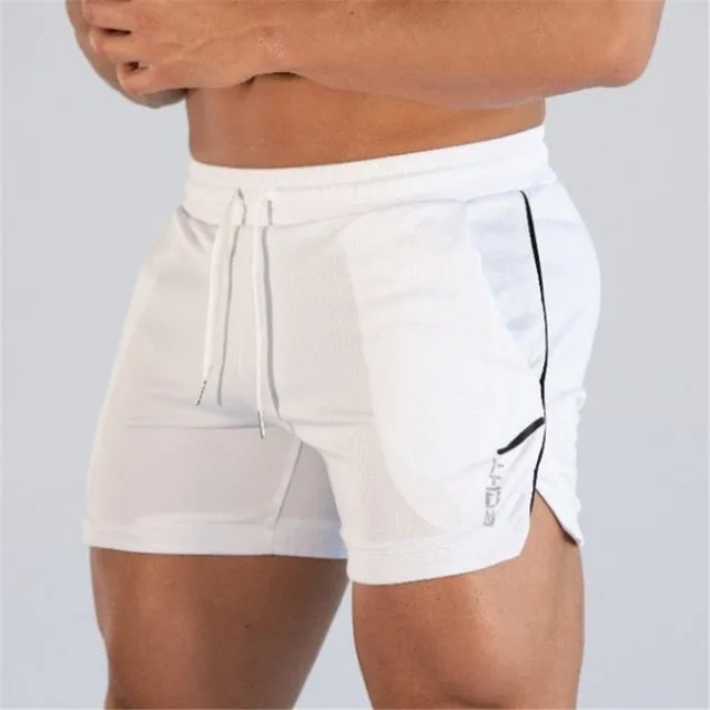 Male Fitness Bodybuilding brand shorts Mesh Breathable Quick-drying