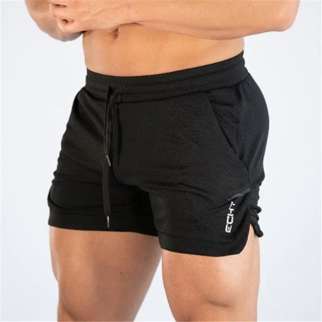 Male Fitness Bodybuilding brand shorts Mesh Breathable Quick-drying