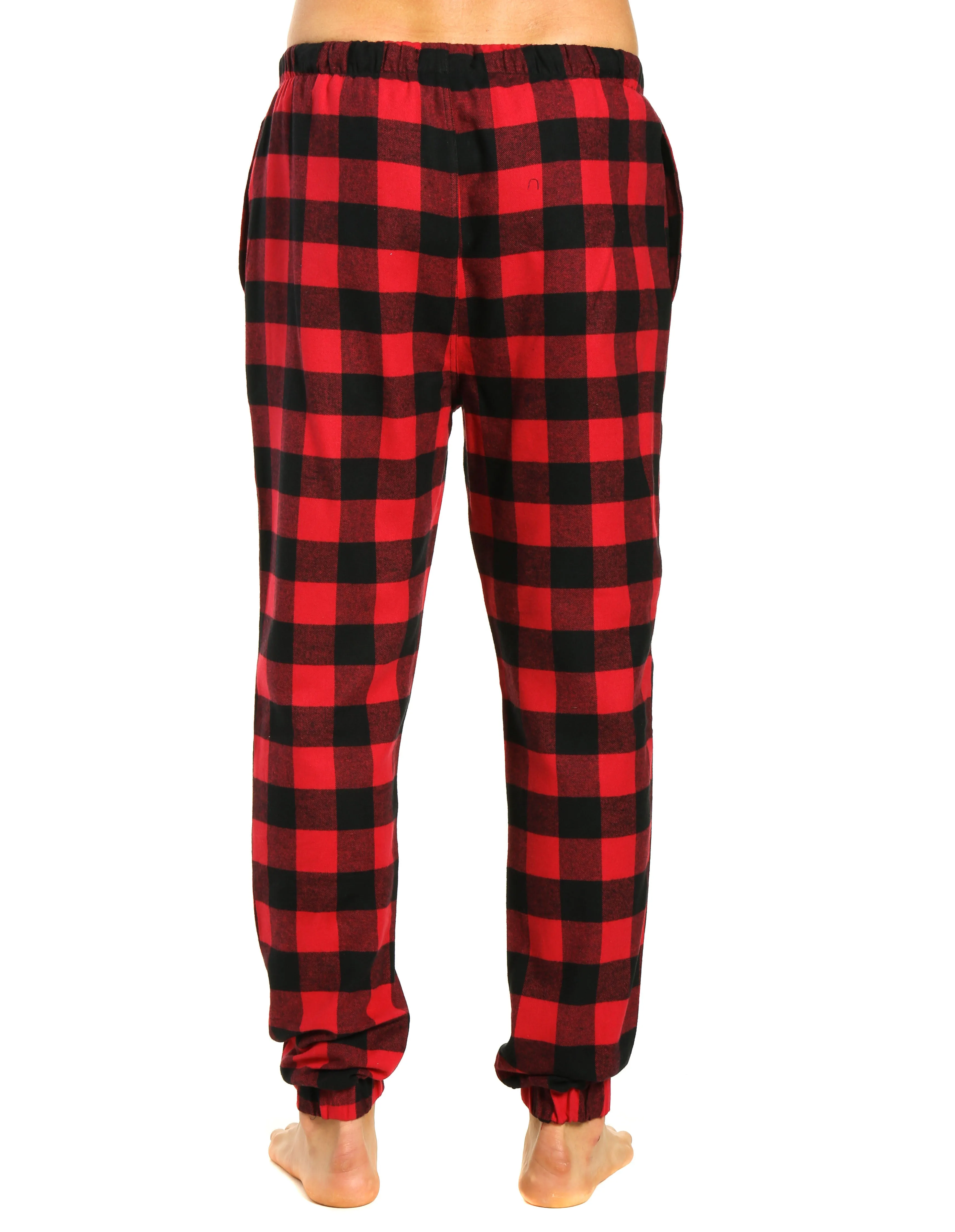 Mens 100% Cotton Flannel Jogger Lounge Pants - Gingham Checks - Black-Red