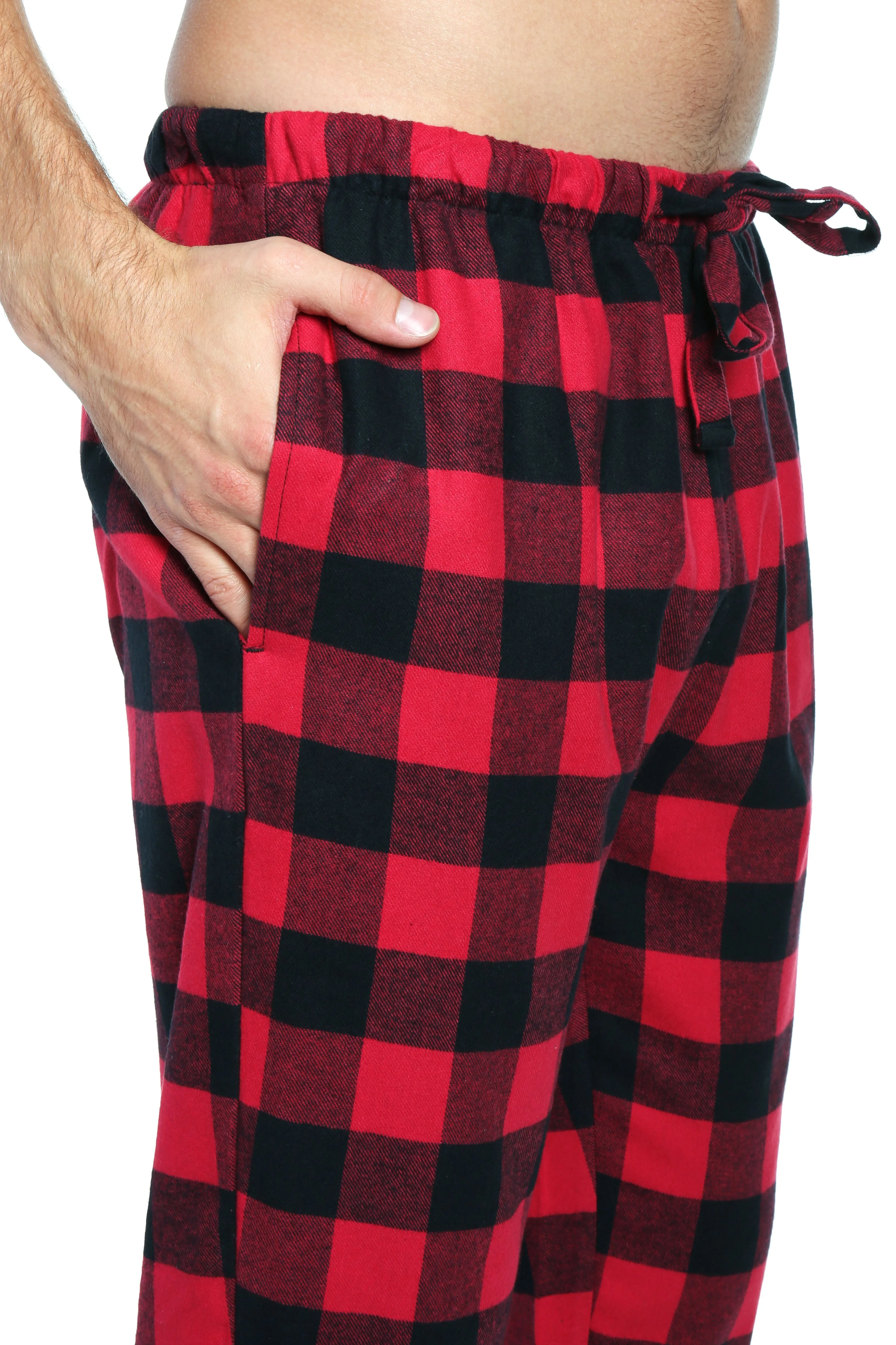 Mens 100% Cotton Flannel Jogger Lounge Pants - Gingham Checks - Black-Red