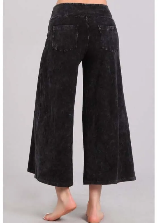 Mineral Washed Cropped Gaucho Pants Made in USA