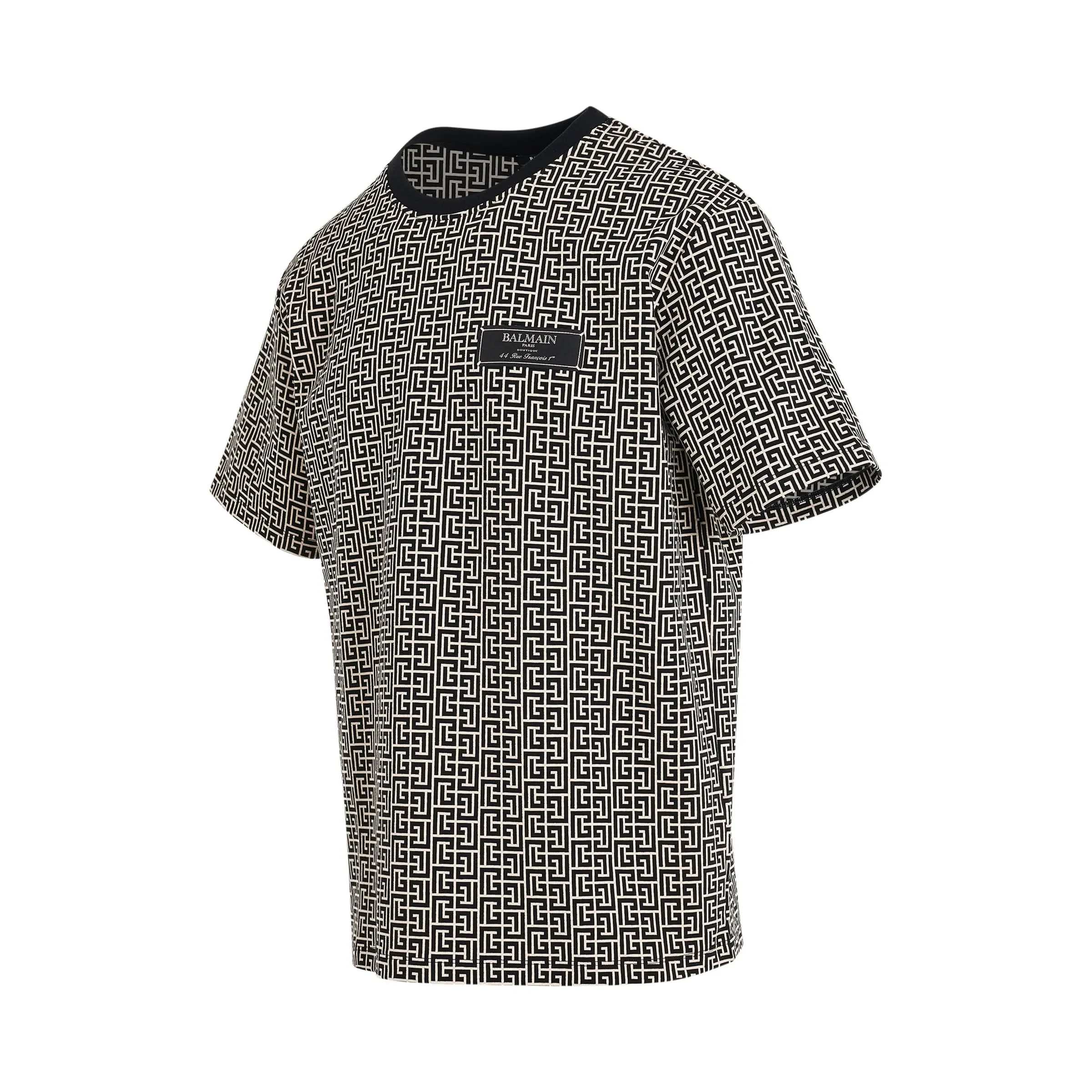 Monogram Jacquard Signature Label T-Shirt in Ivory/Black