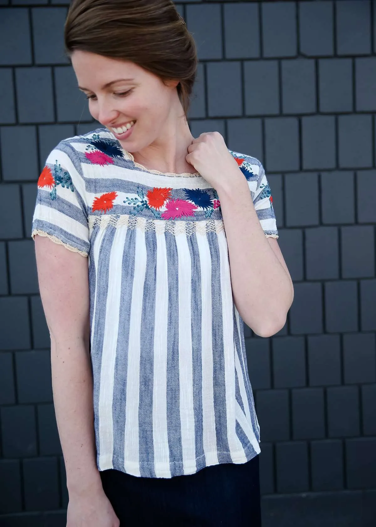 Nautical Striped Floral Top