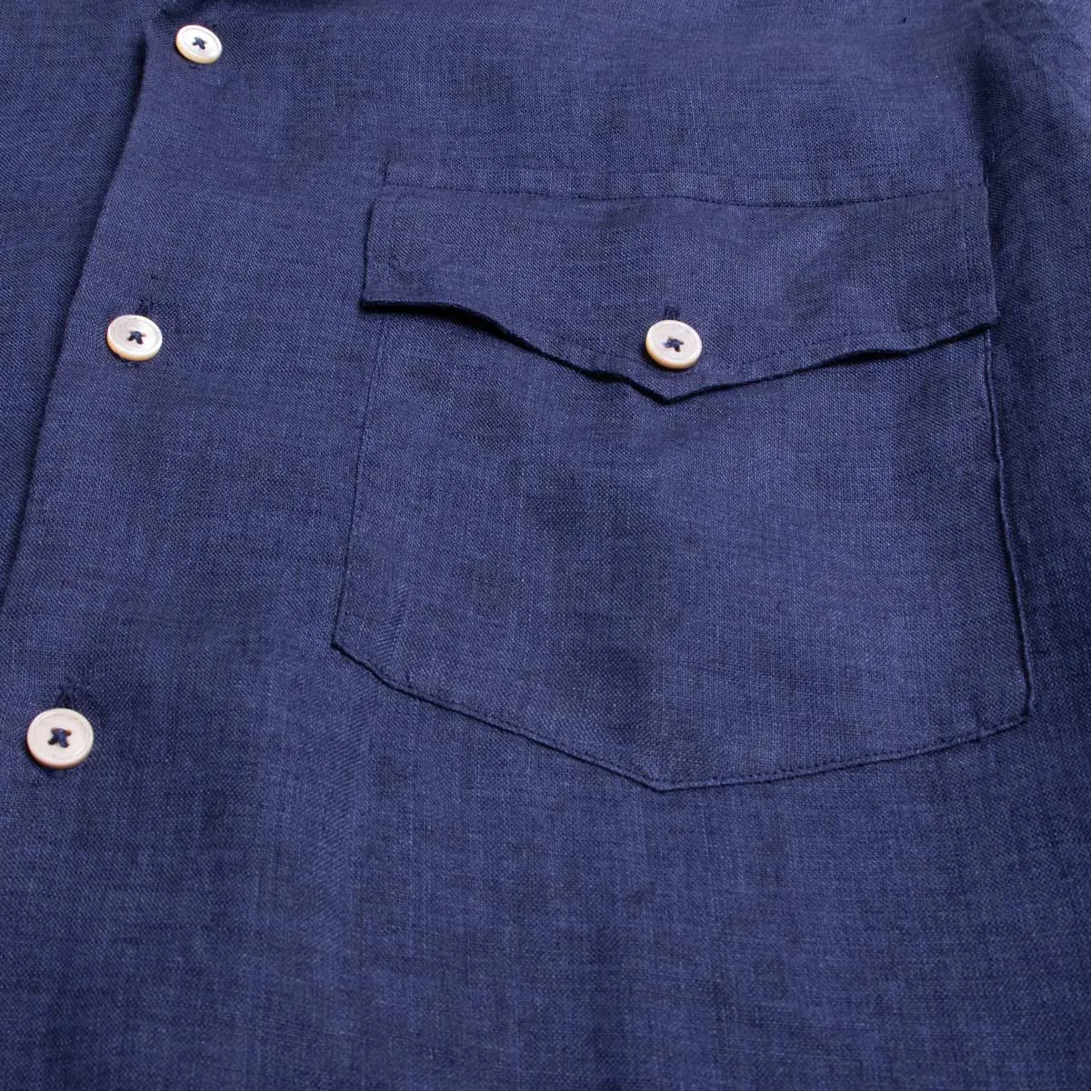 Navy Linen Italian Short Sleeve Shirt