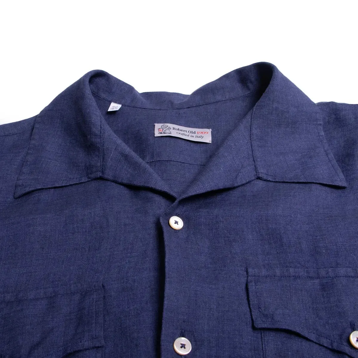 Navy Linen Italian Short Sleeve Shirt