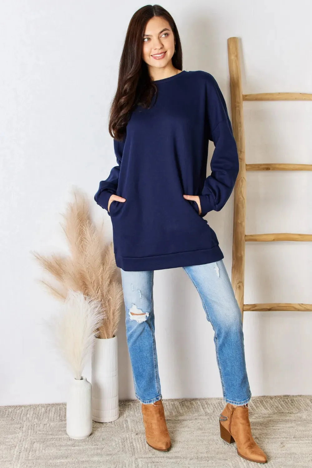 Oversized Round Neck Long Sleeve Sweatshirt