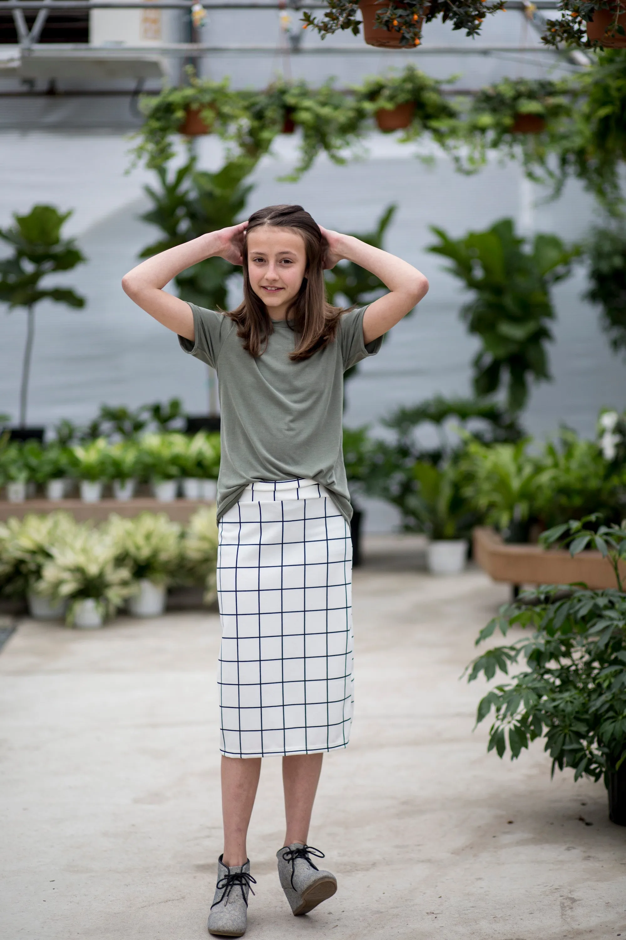 Pencil Skirt White & Black Plaid