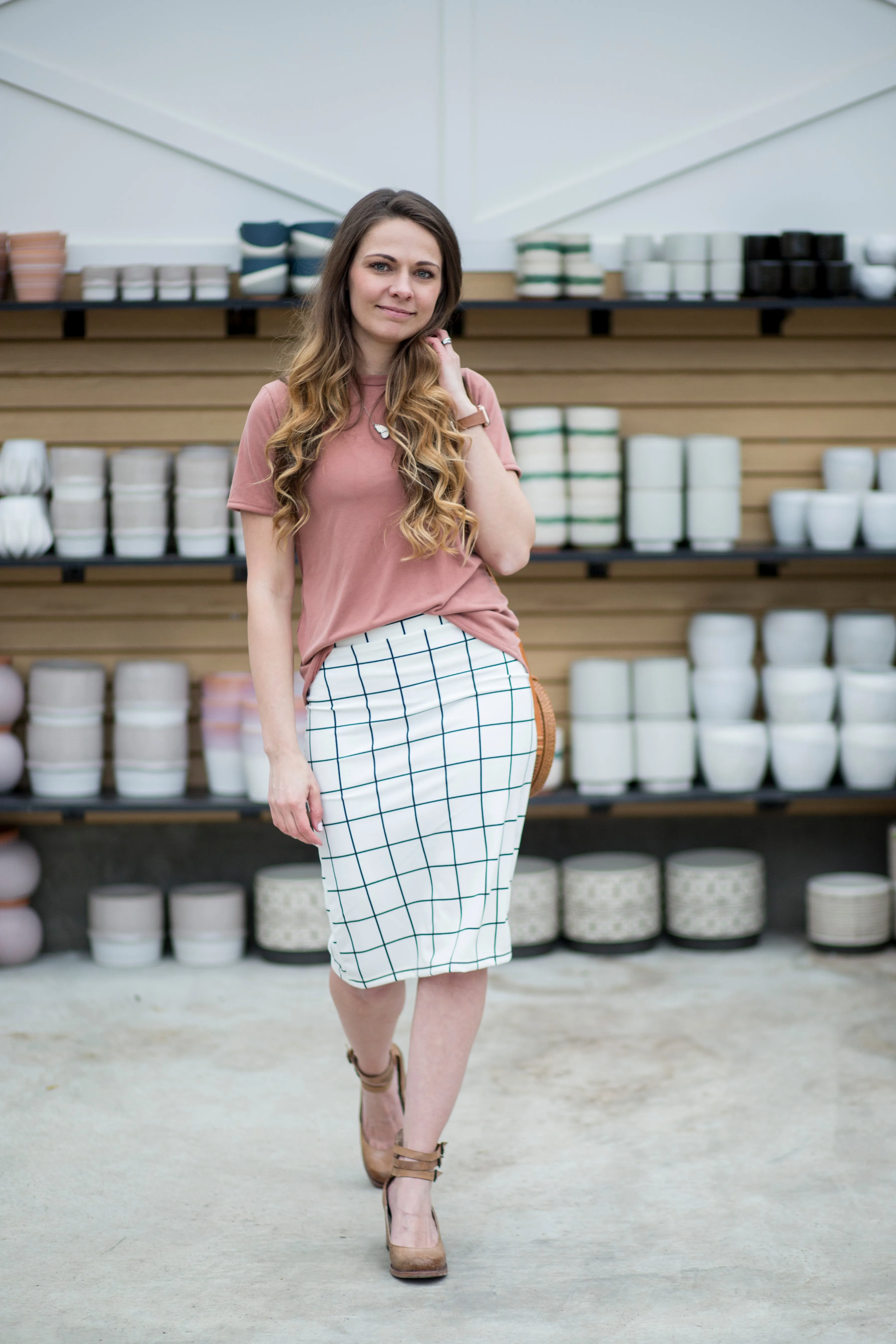 Pencil Skirt White & Black Plaid