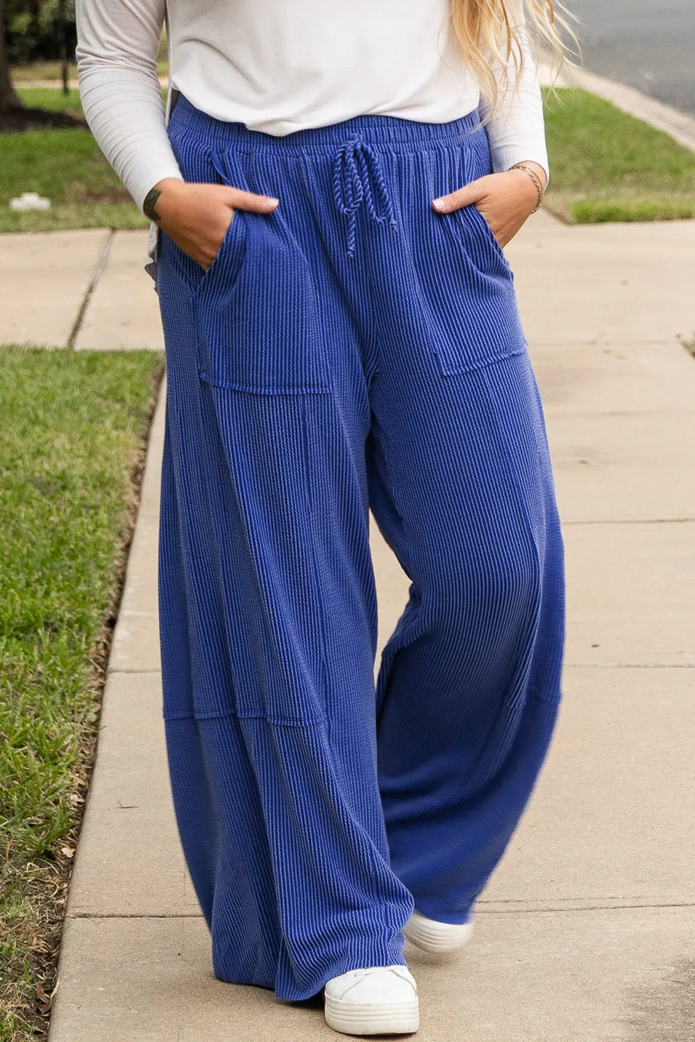 Plus Size Drawstring Wide Leg Pants