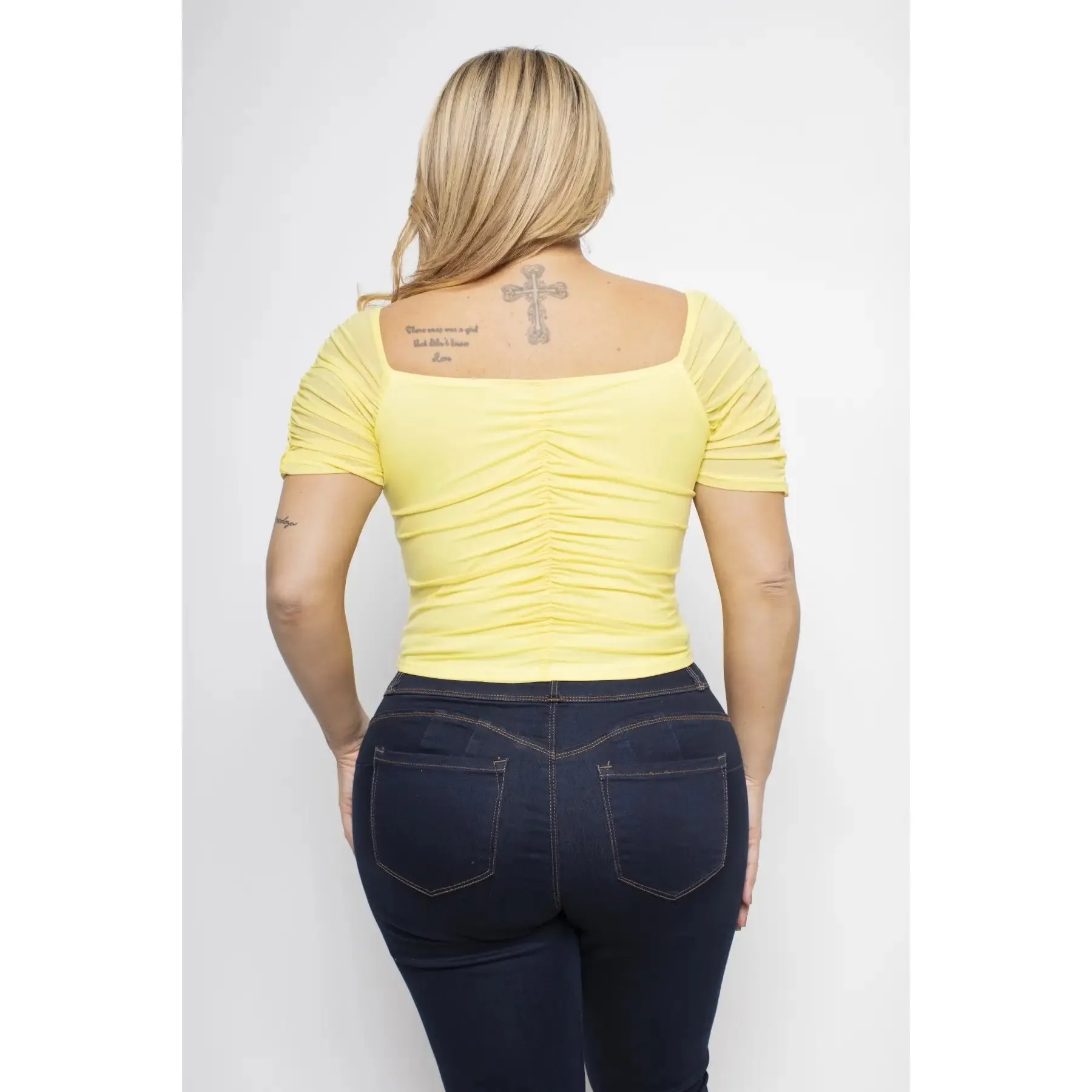 Royal Curves Yellow Mesh Cropped Top