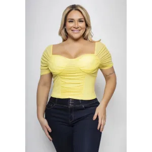 Royal Curves Yellow Mesh Cropped Top