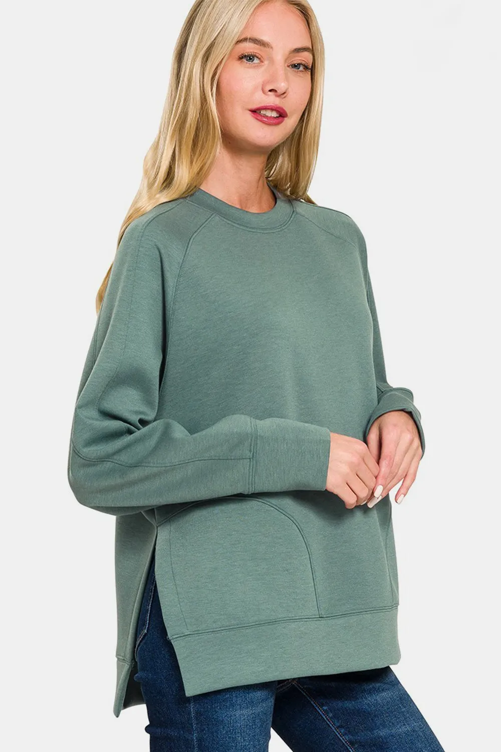 Scuba Round Neck Side Slit Sweatshirt