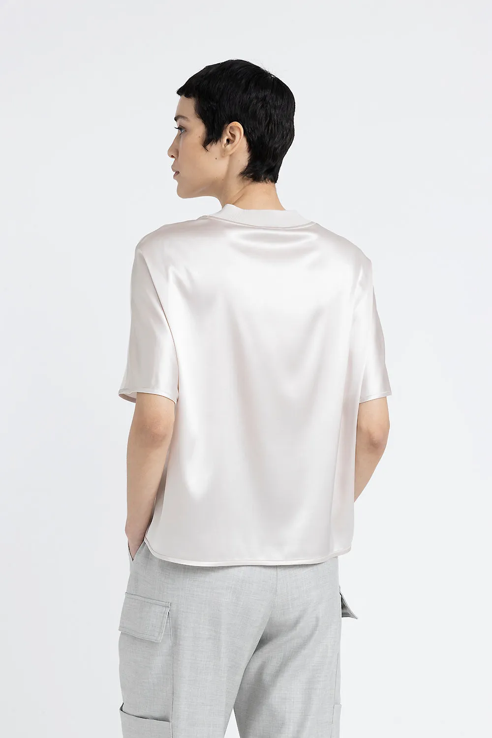 Silk satin crew neck T-shirt