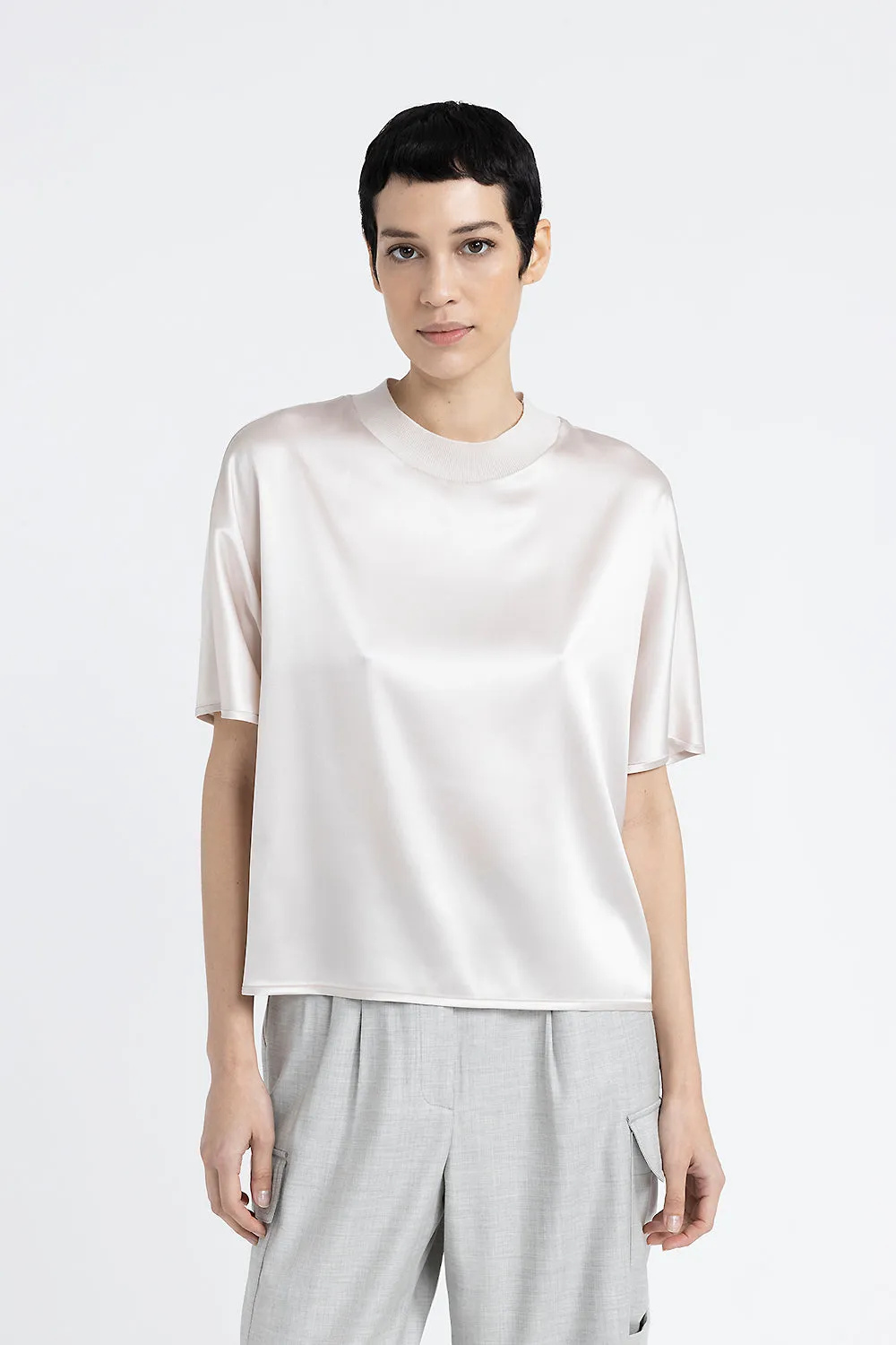 Silk satin crew neck T-shirt