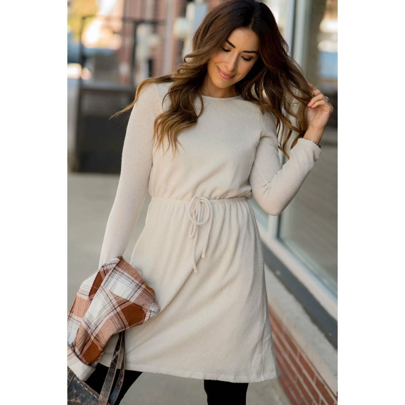 Simple Tie Sweater Dress