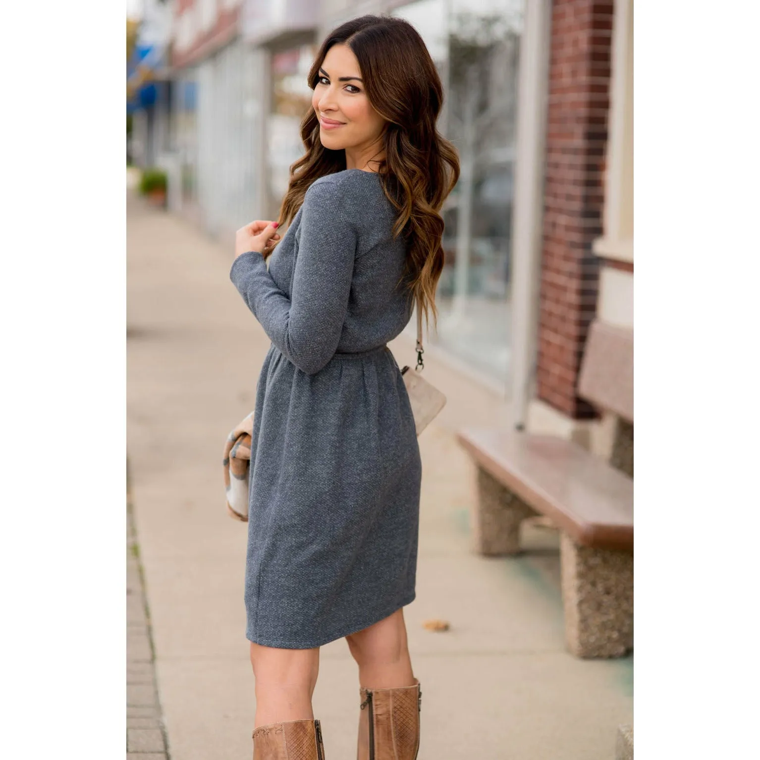 Simple Tie Sweater Dress