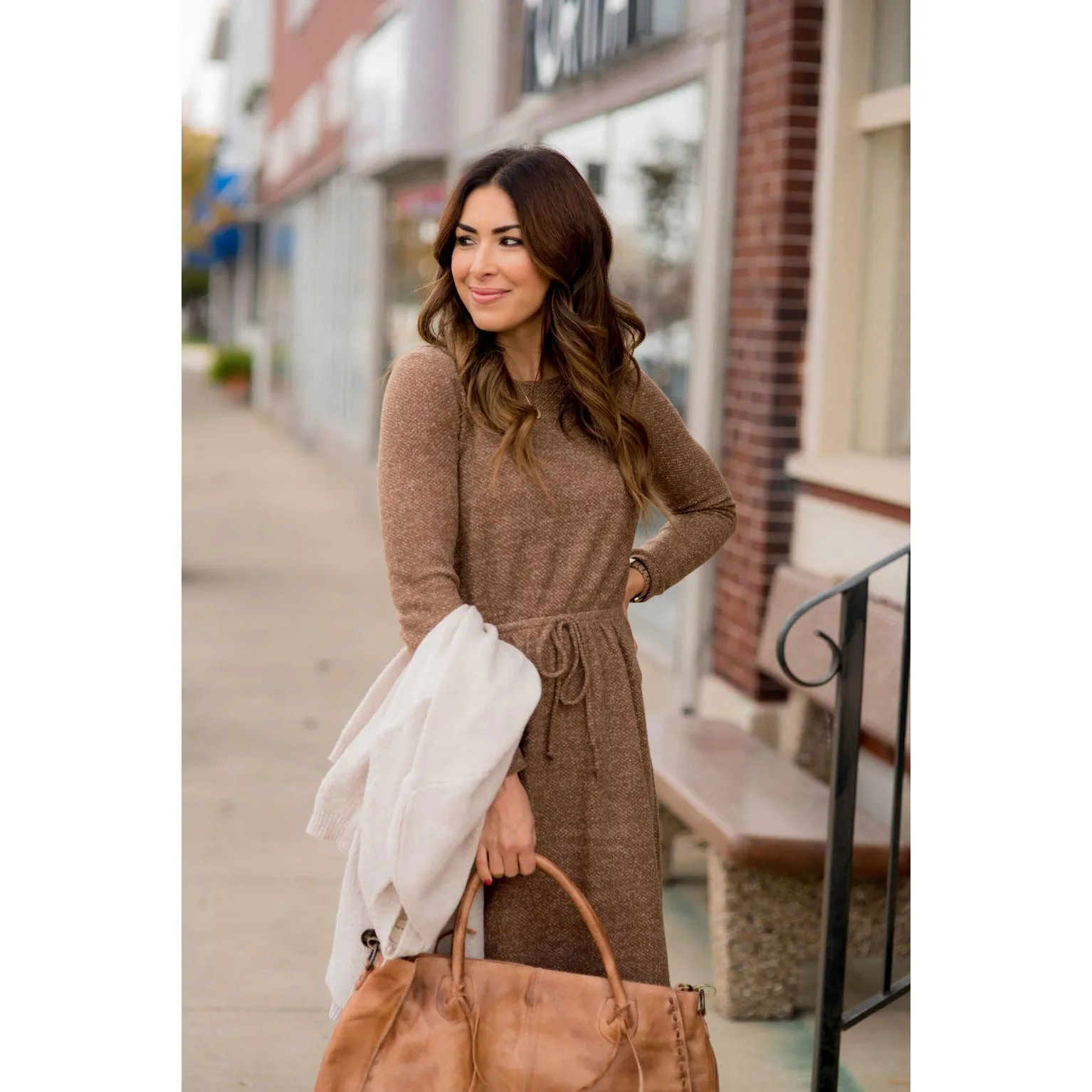 Simple Tie Sweater Dress