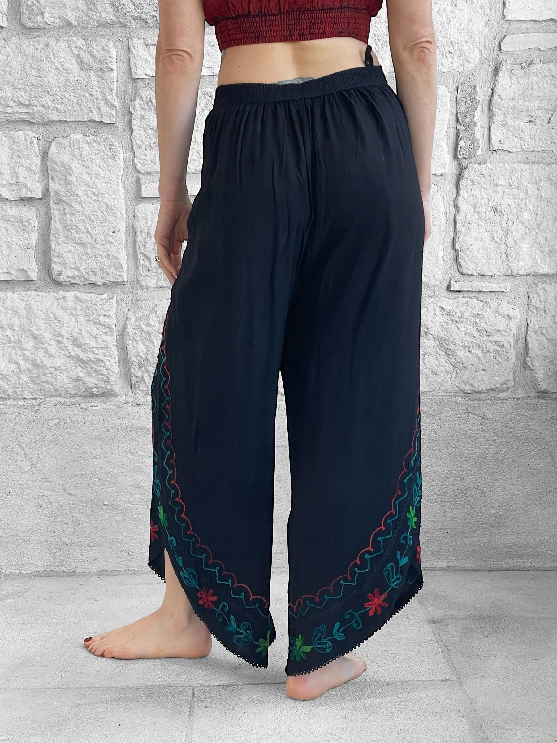 'Split' Indian Rayon Pants - Black