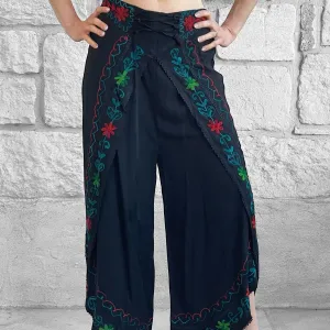 'Split' Indian Rayon Pants - Black