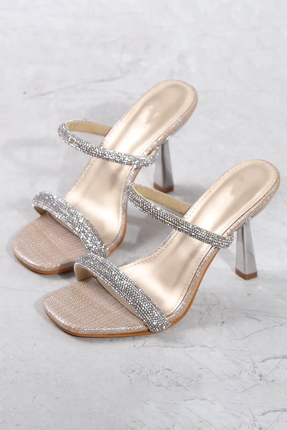 Square Toe Rhinestone Stiletto Sandals