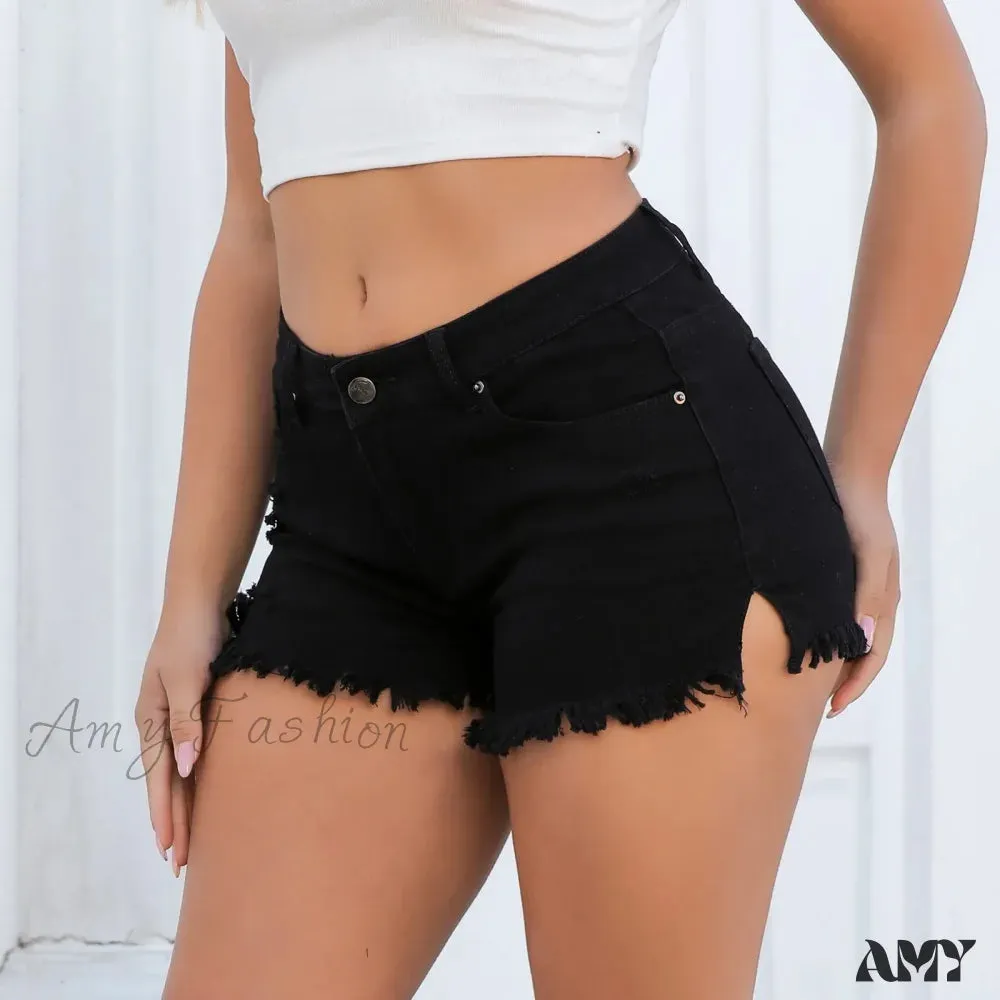 Summer Solid Ripped Multi Pockets Slim High Breathable Party Short