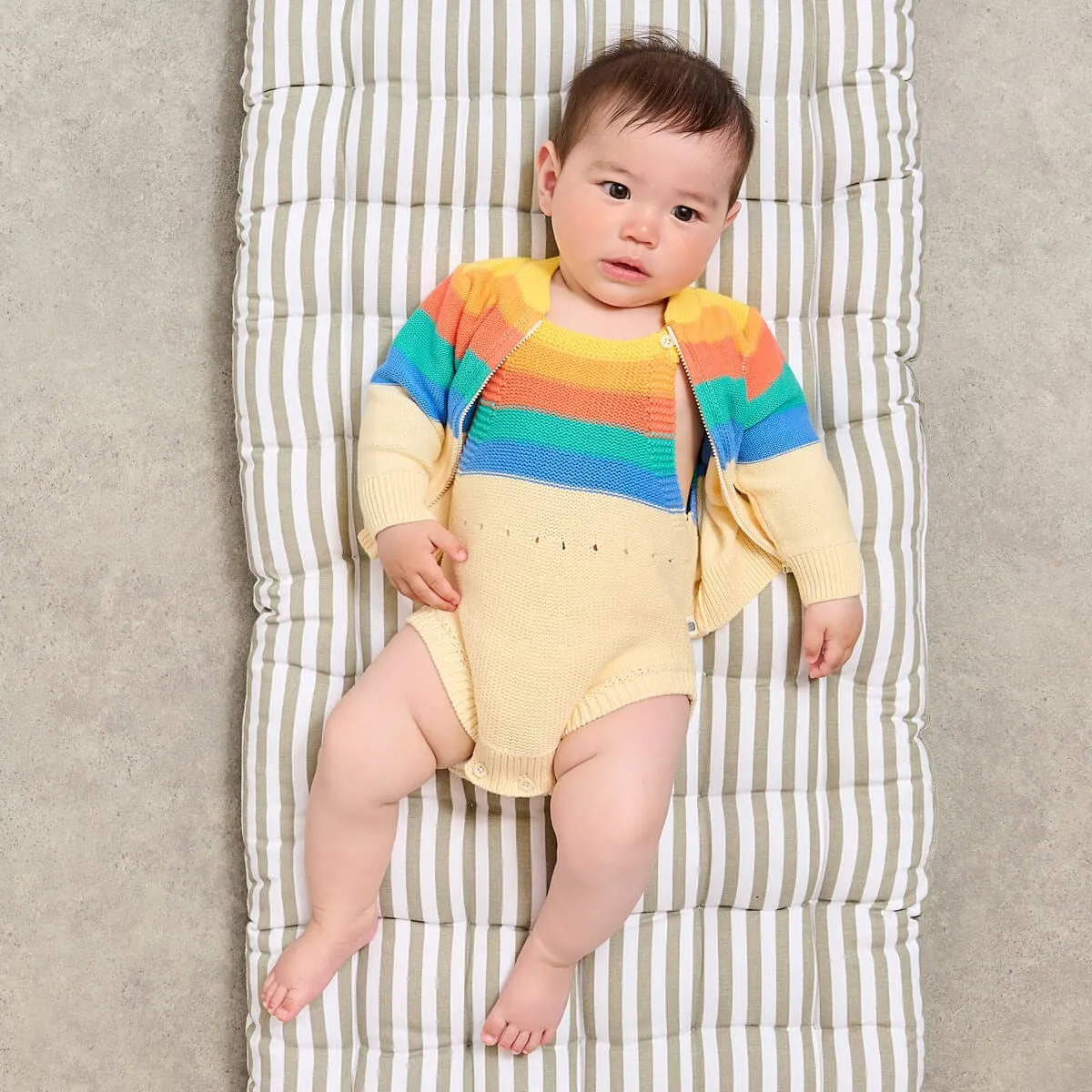 The Bonnie Mob Kids Barnacle Rainbow Striped Cardigan in Multicolour