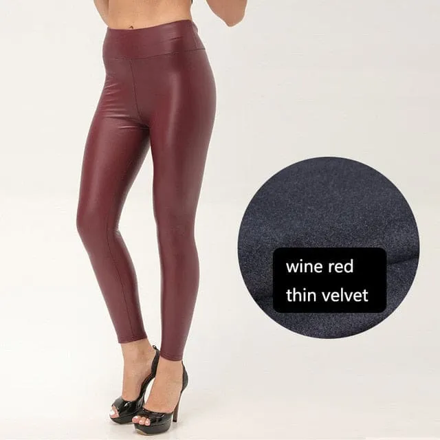 Thickened Warm Velvet Winter PU Leather Women Leggings