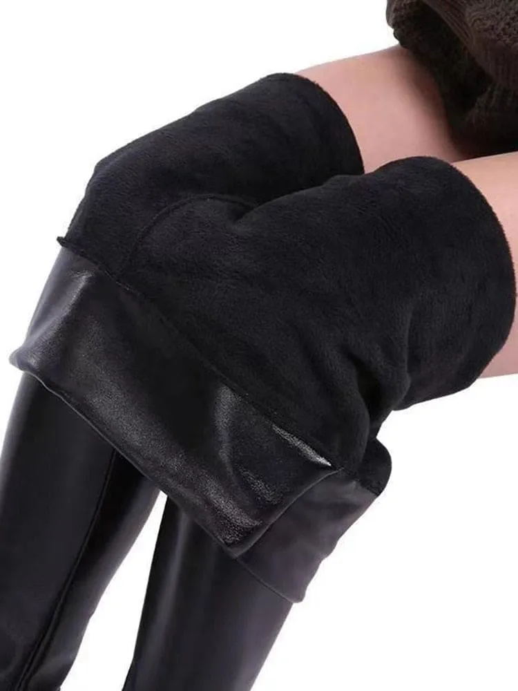 Thickened Warm Velvet Winter PU Leather Women Leggings