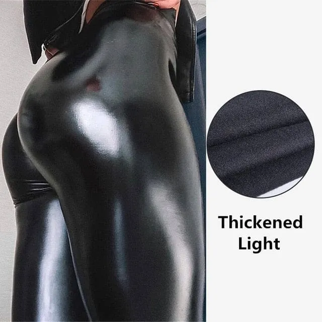 Thickened Warm Velvet Winter PU Leather Women Leggings