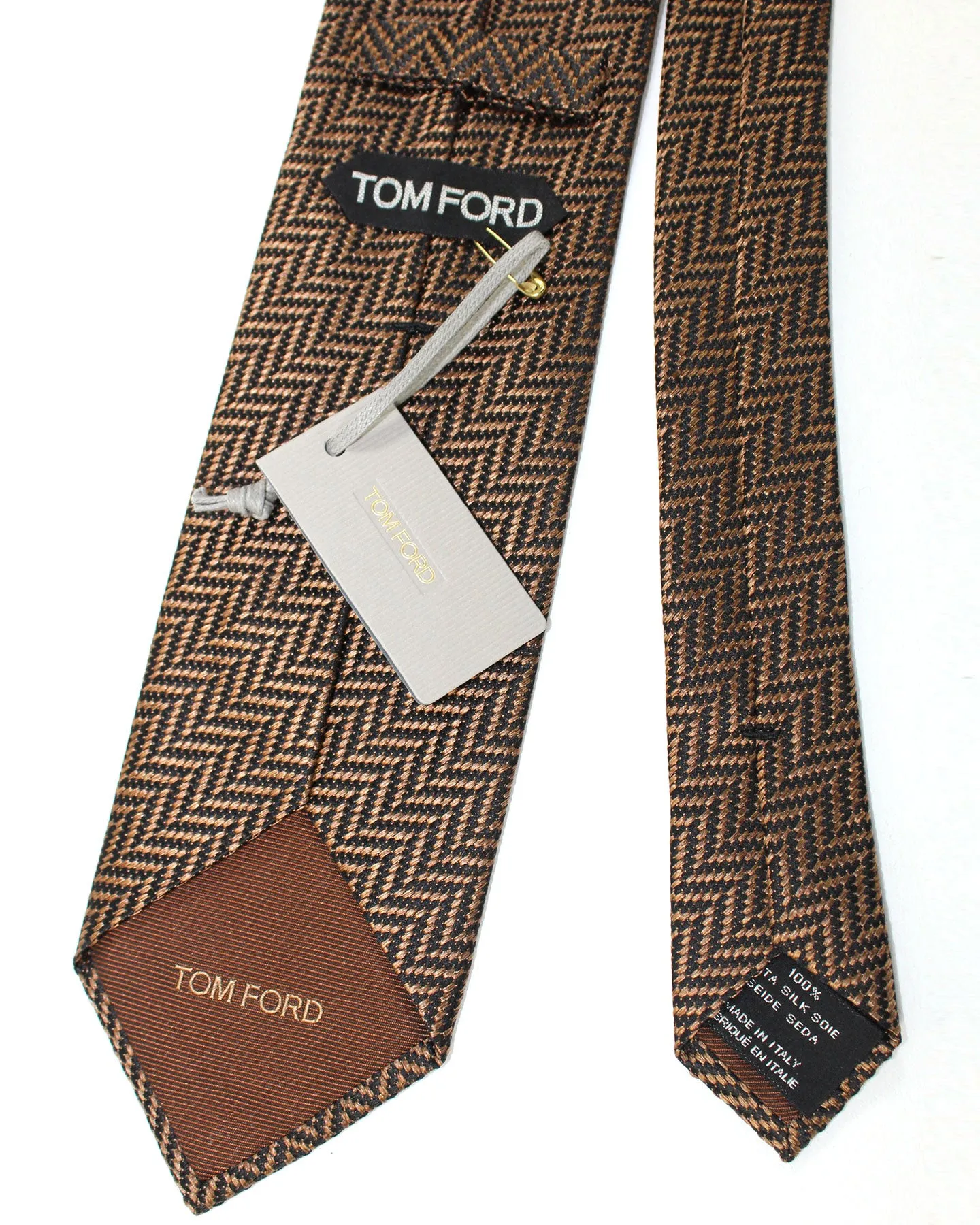 Tom Ford Silk Tie Olive Brown Herringbone SALE