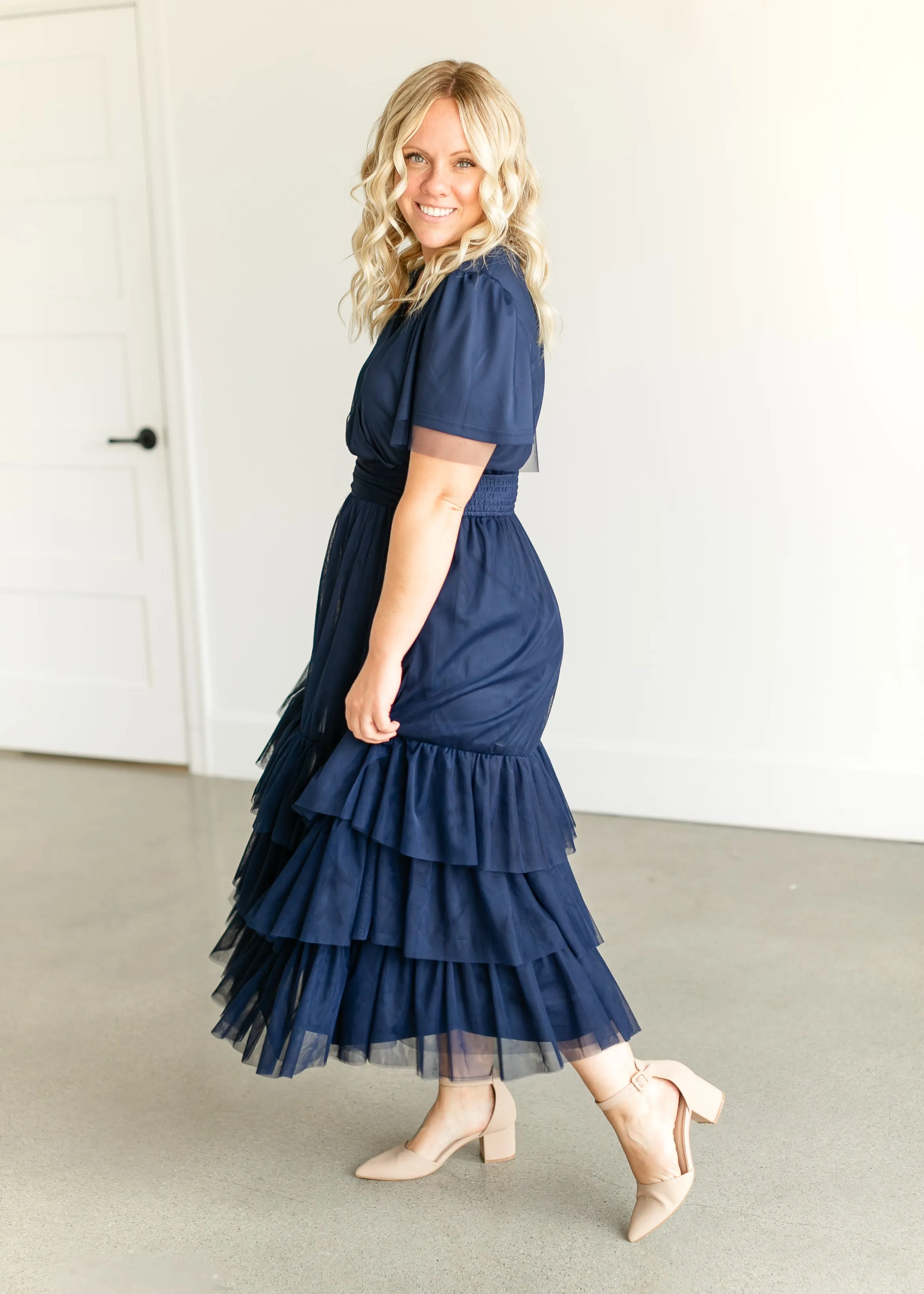 Tulle Tiered Short Sleeve Maxi Dress - FINAL SALE