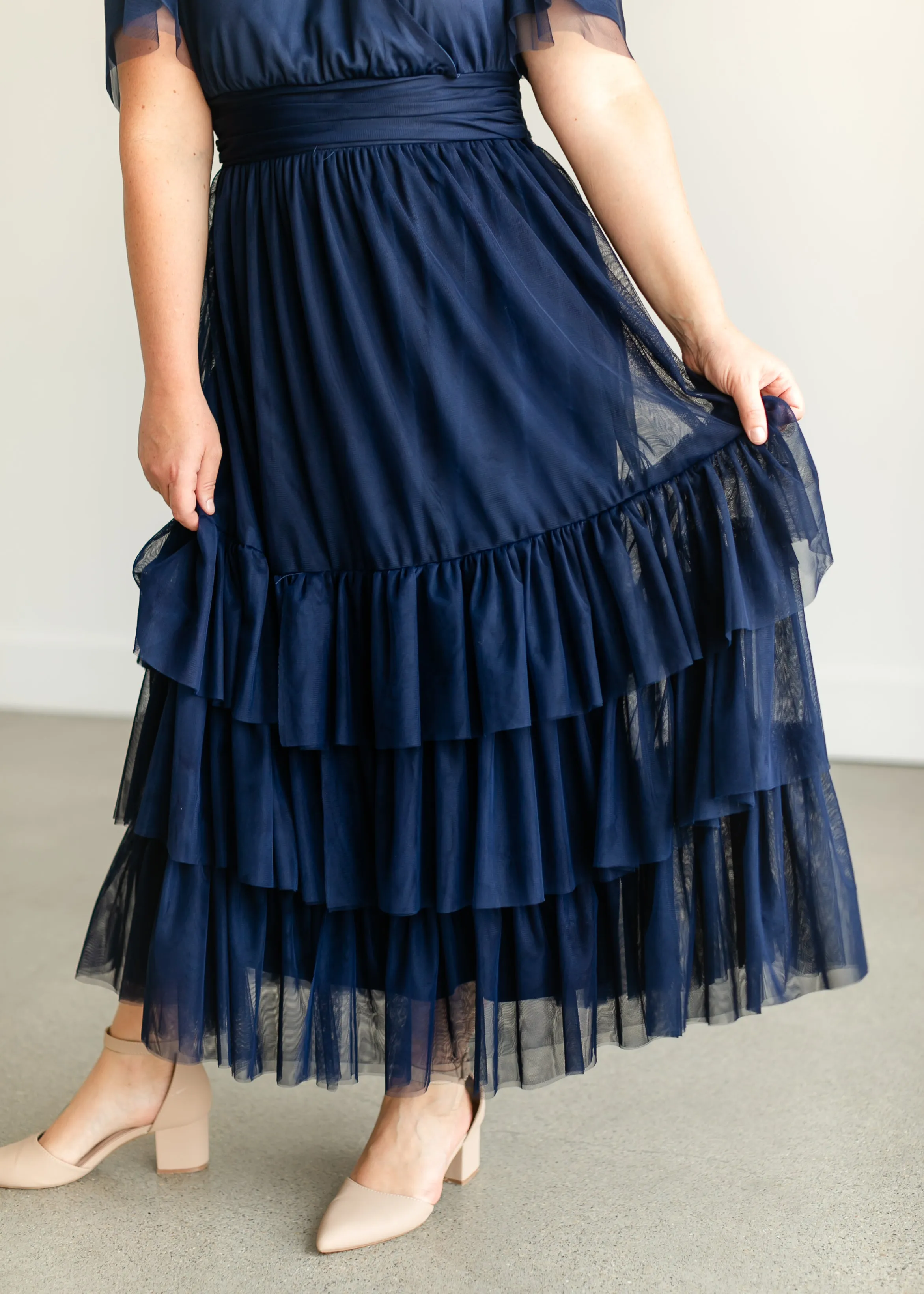 Tulle Tiered Short Sleeve Maxi Dress - FINAL SALE