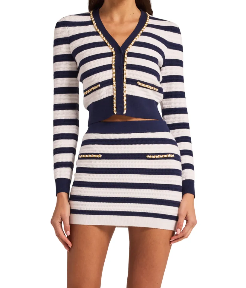 Victoria Stripe Chain Cardigan - Navy/Cream