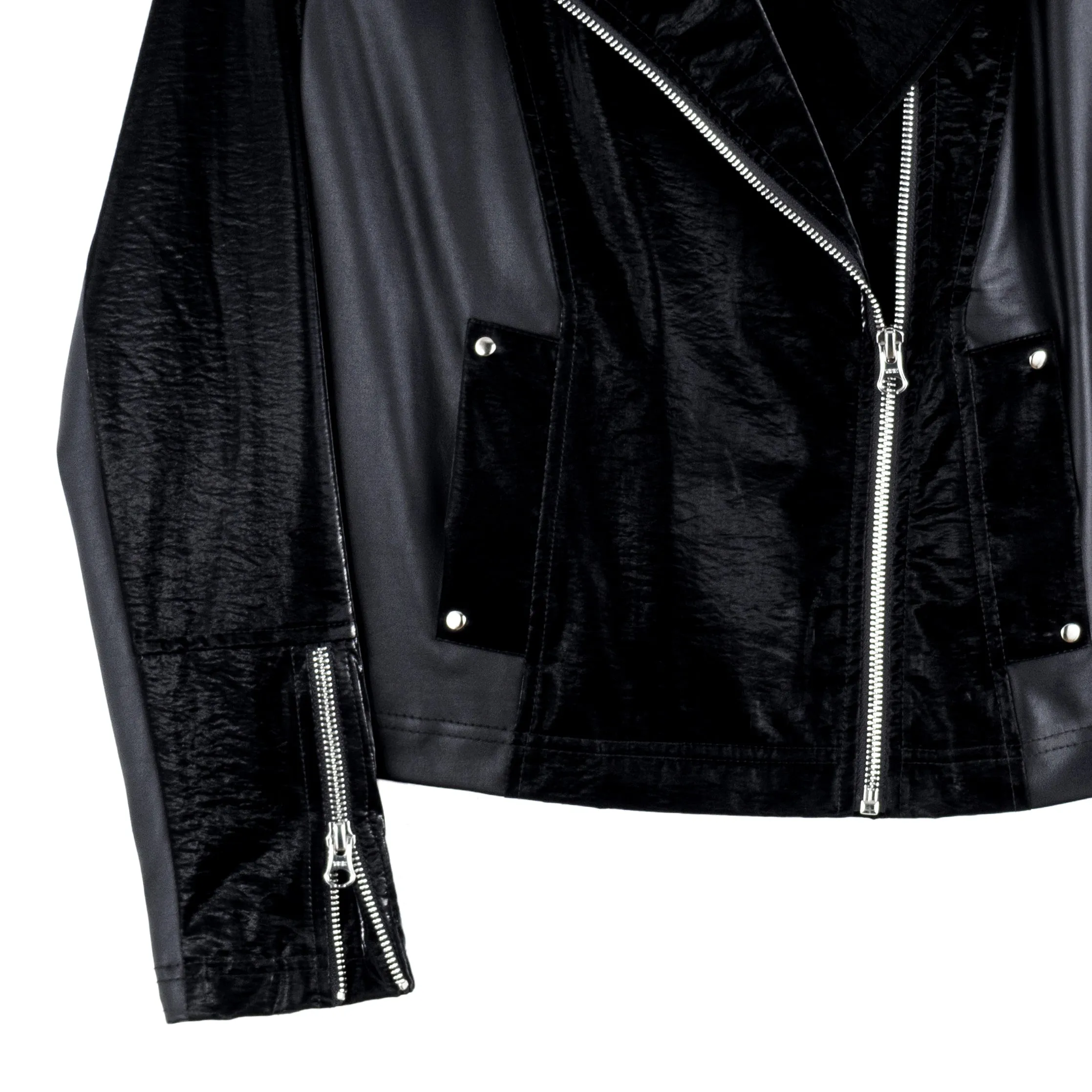 Vinyl - Liquid Leather™ Panel Zip Cuff Pocket Jacket - Black