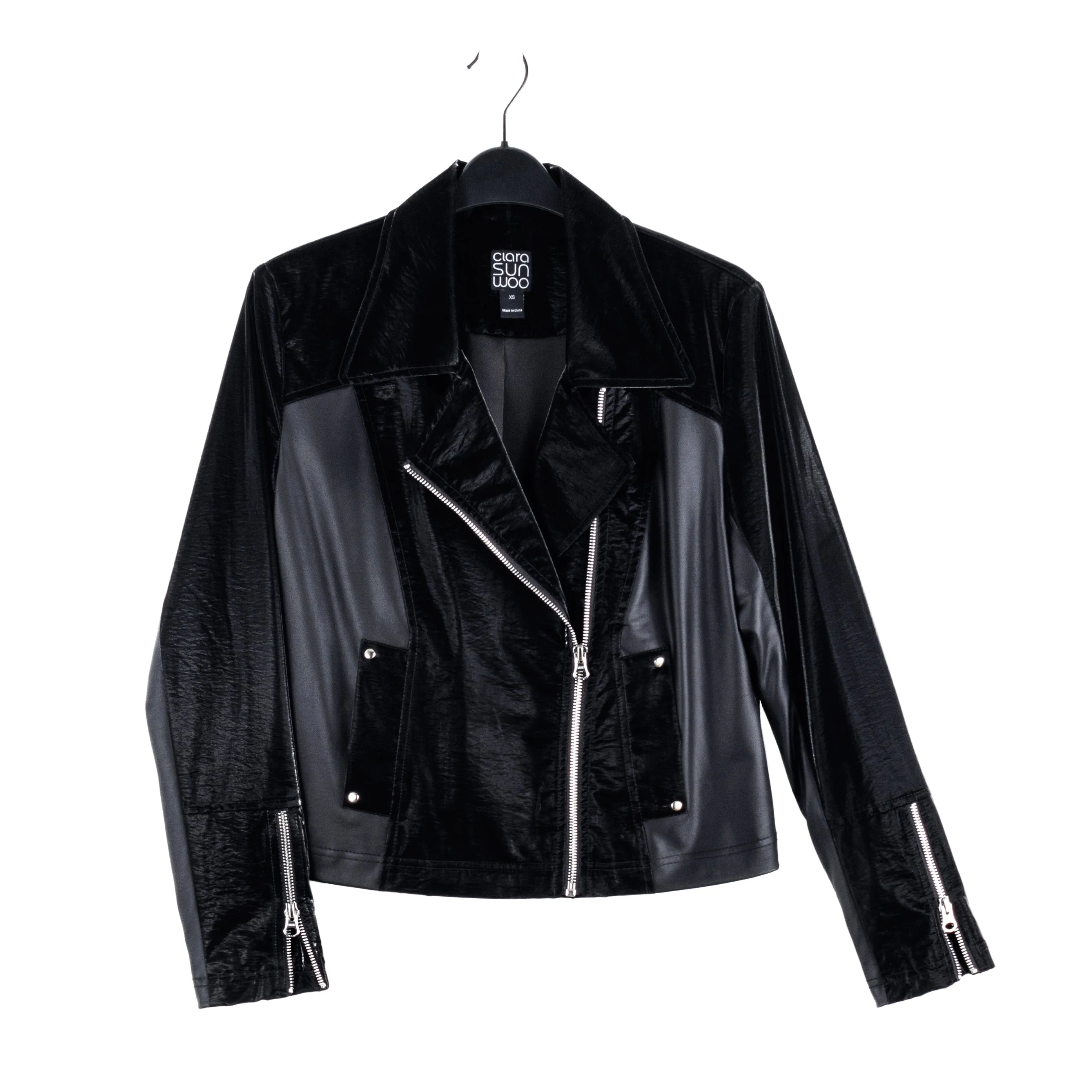 Vinyl - Liquid Leather™ Panel Zip Cuff Pocket Jacket - Black