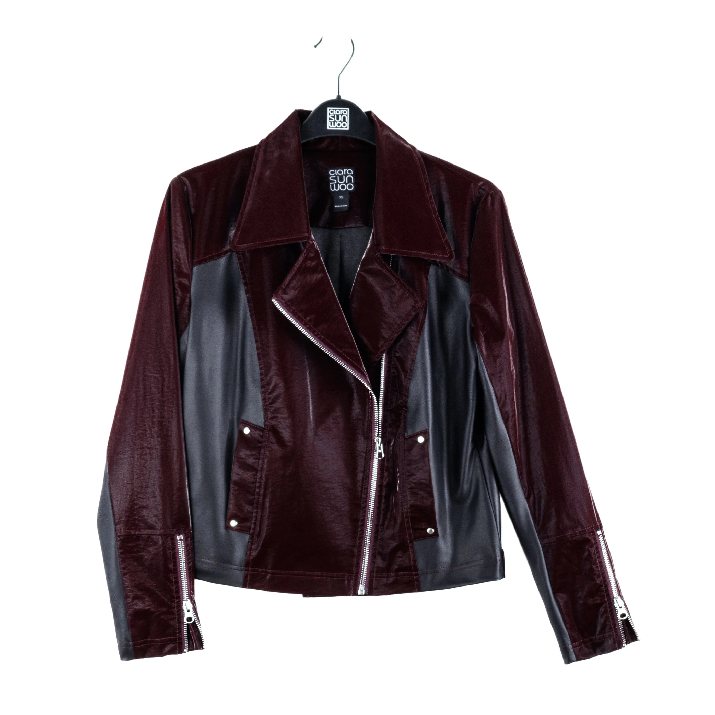 Vinyl - Liquid Leather™ Panel Zip Cuff Pocket Jacket - Mulberry - Limited Sizes!