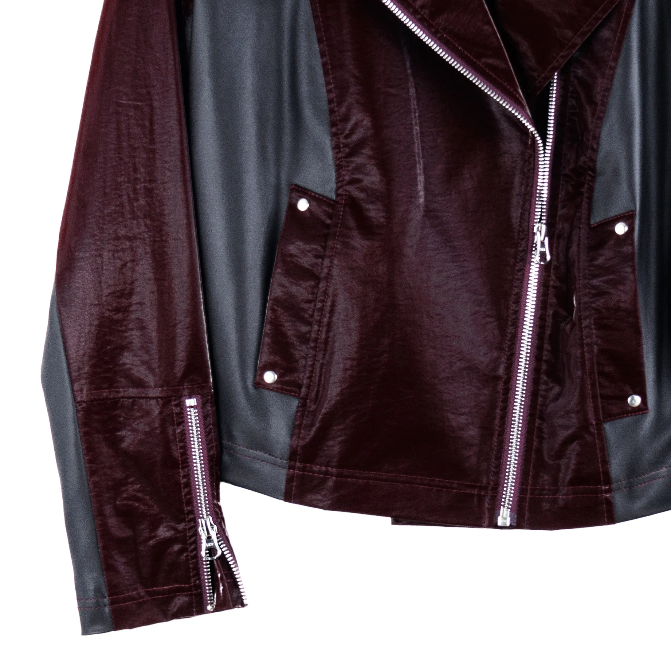 Vinyl - Liquid Leather™ Panel Zip Cuff Pocket Jacket - Mulberry - Limited Sizes!